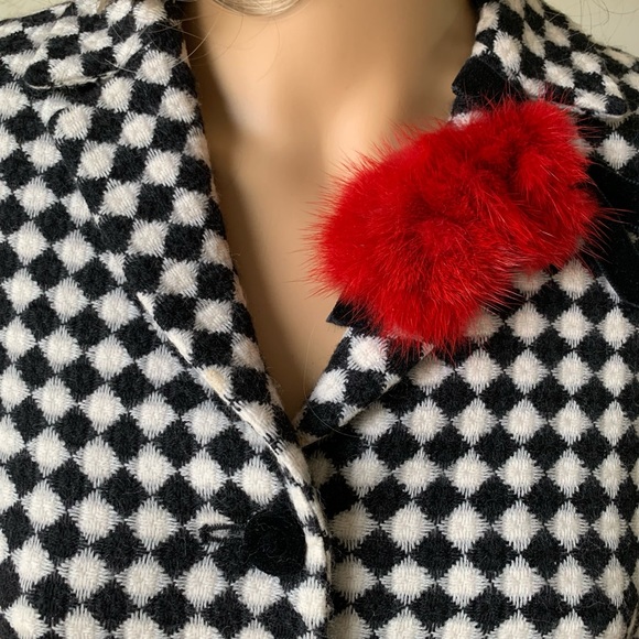 Rickie Freeman for Teri Jon black white with red flower wool tweed skirt suit - Picture 4 of 11